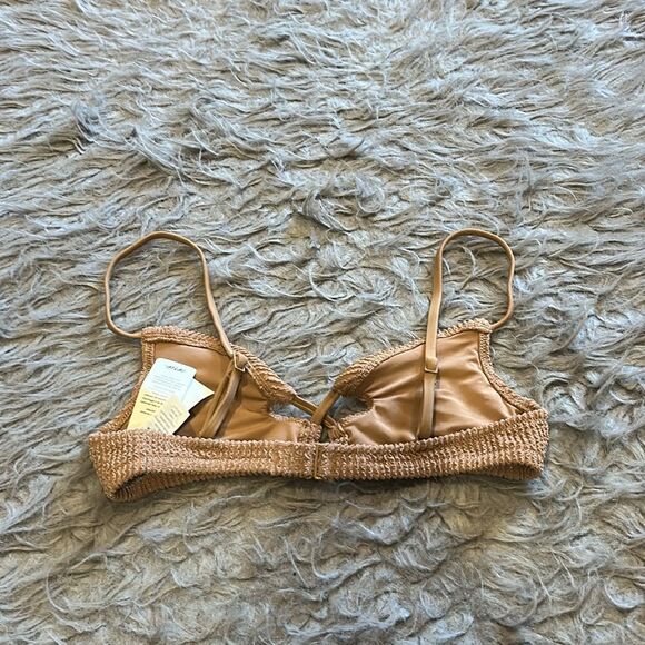 NWT aerie scoop tan ribbed shimmer swimsuit‎ top size xs - Picture 6 of 6